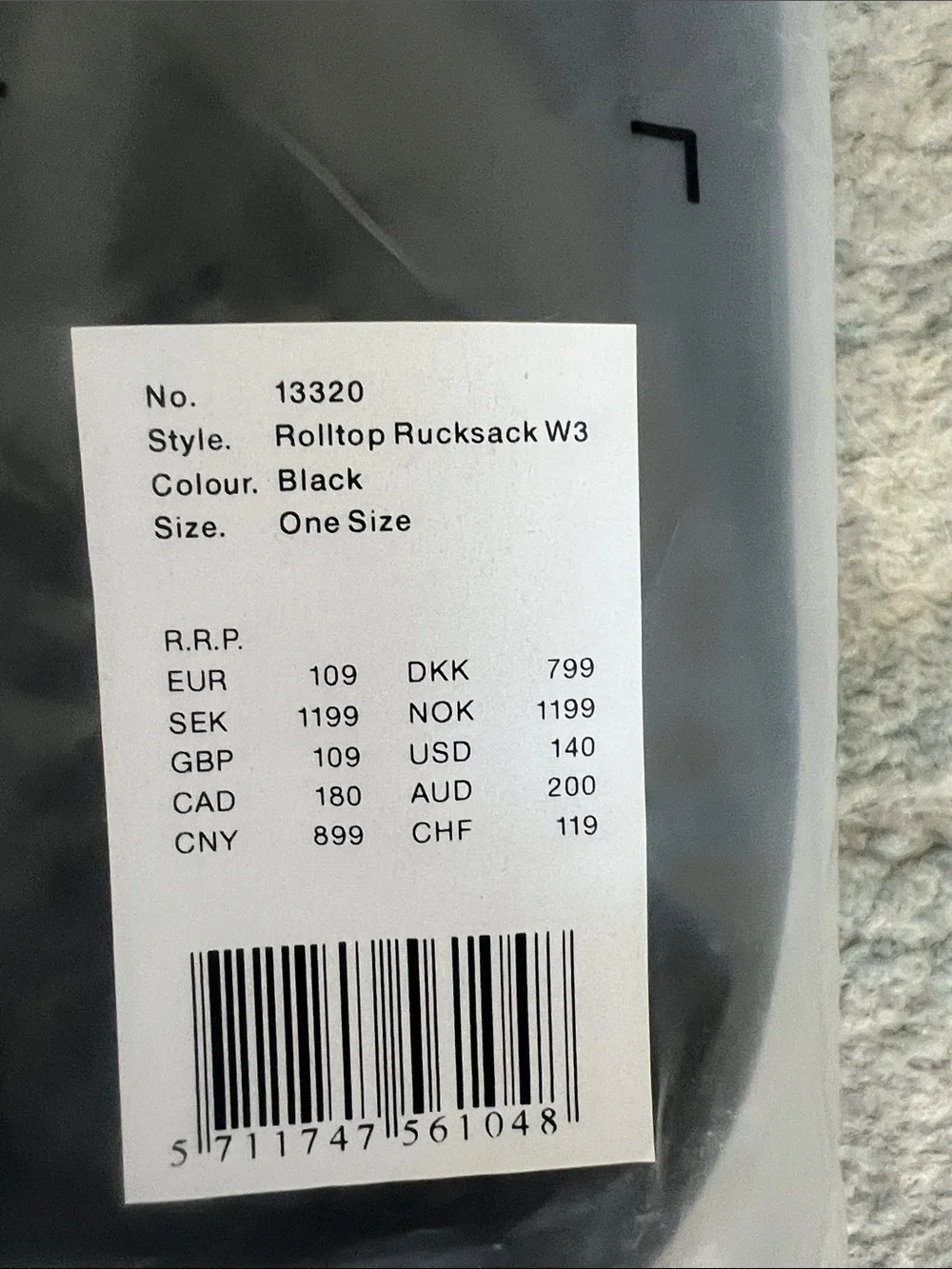 NWT | Rains Black Rolltop Backpack Unisex